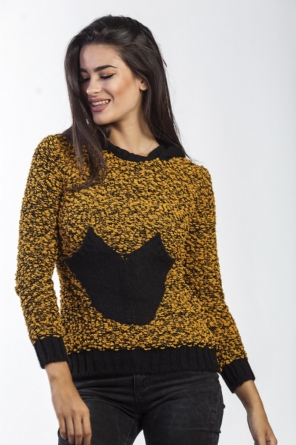 Πλεκτό κίτρινο με μαύρη τσέπη