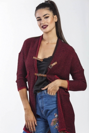 Ζακέτα μπορντό με ταμπά δεσίματα