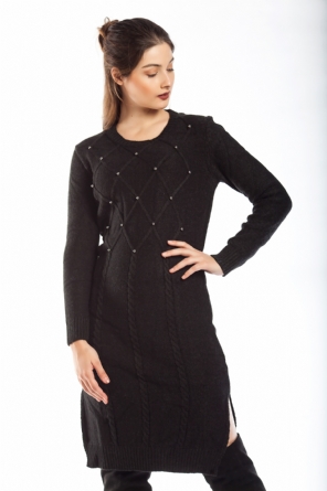 Φόρεμα πλεκτό μαύρο με πέρλες Φόρεμα πλεκτό μαύρο με πέρλες