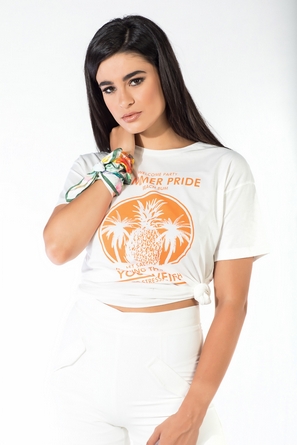 T-shirt εκρού με πορτοκαλί 