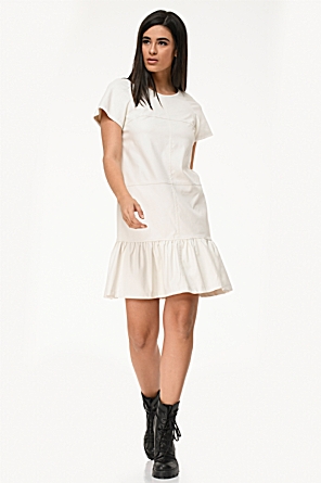 Φόρεμα λευκό δερματίνη με φερμουάρ στην πλάτη