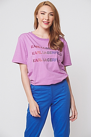 T-shirt Λιλά με Πολύχρωμα Στρας
