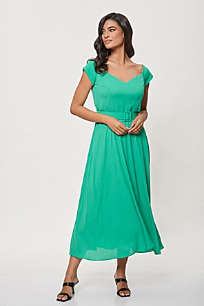 Φόρεμα πράσινο midi με χαμόγελο 