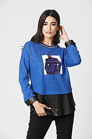 Μπλούζα Katya μπλε με eco leather Μπλούζα Katya μπλε με eco leather