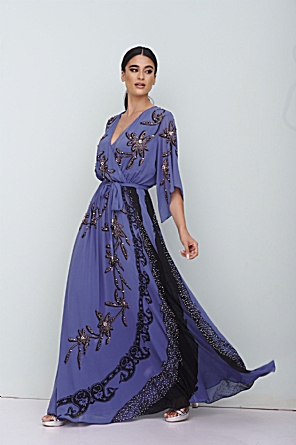 Φόρεμα Cassandra Μπλε  Maxi με Στρας