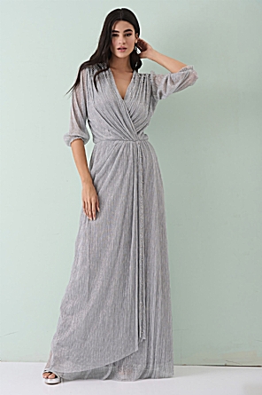 Φόρεμα Octavia Maxi Ασημί με Στρας