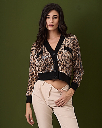 Ζακέτα Jenna Leopard Crop με Παγιέτα 