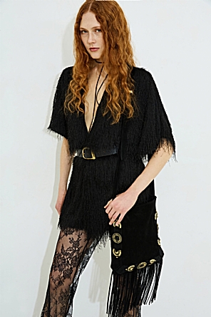 Caprice Fringe Kimono Μαύρο