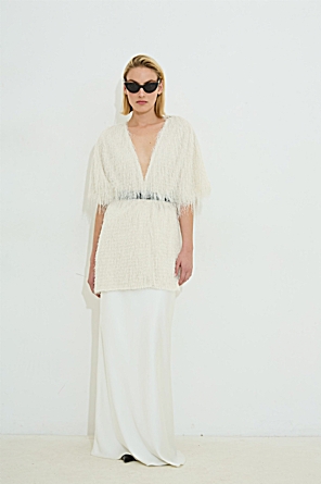 Caprice Fringe Kimono Off White