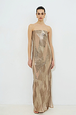 Corina Sequin Strapless Dress